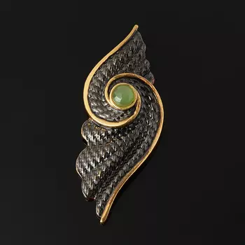 Кулон нефрит зеленый (серебро 925 пр. позолота, родир. черн.)