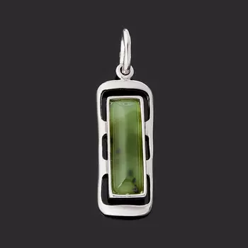 Кулон нефрит зеленый (серебро 925 пр. родир. бел.) прямоугольник