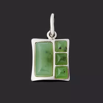 Кулон нефрит зеленый (серебро 925 пр. родир. бел.) прямоугольник