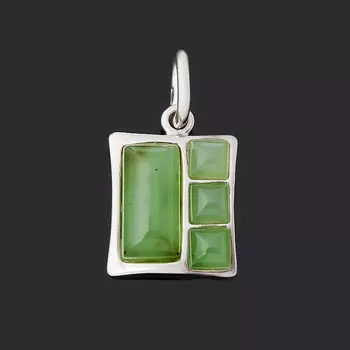 Кулон нефрит зеленый (серебро 925 пр. родир. бел.) прямоугольник