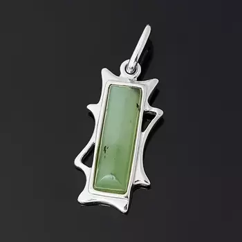 Кулон нефрит зеленый (серебро 925 пр. родир. бел.)