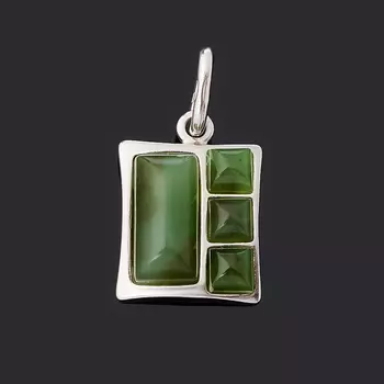 Кулон нефрит зеленый (серебро 925 пр. родир. бел.) прямоугольник