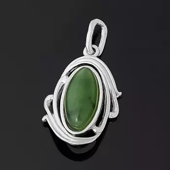 Кулон нефрит зеленый (серебро 925 пр. родир. бел.)