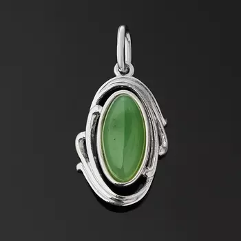 Кулон нефрит зеленый (серебро 925 пр. родир. бел.)