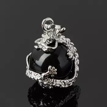 Кулон обсидиан черный (биж. сплав) дракон 3-3,5 см