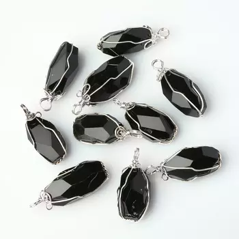 Кулон обсидиан черный (биж. сплав) кристалл огранка 3,5-4 см