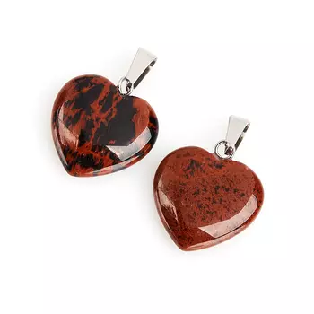 Кулон обсидиан коричневый (биж. сплав) сердечко 2,5-3 см