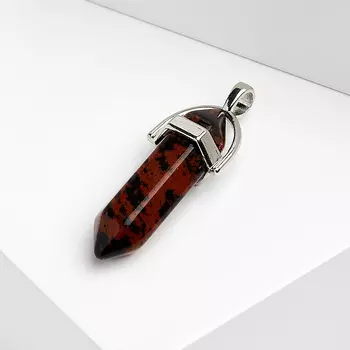 Кулон обсидиан коричневый кристалл (биж. сплав) 4 см