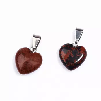 Кулон обсидиан коричневый (биж. сплав) сердечко 2-2,5 см