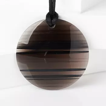 Кулон обсидиан прозрачный (текстиль) круг 5 см