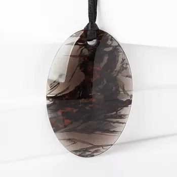 Кулон обсидиан прозрачный (текстиль) овал 6 см