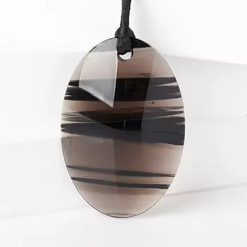 Кулон обсидиан прозрачный (текстиль) овал 6 см