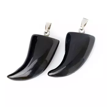 Кулон обсидиан серебристый (биж. сплав) клык