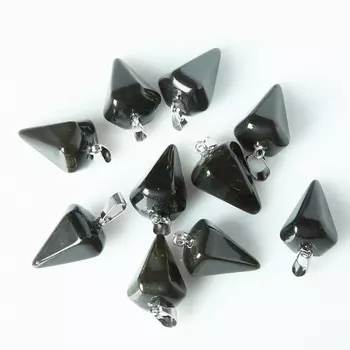 Кулон обсидиан серебристый (биж. сплав) маятник 3 см