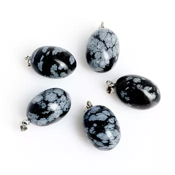 Кулон обсидиан снежный (биж. сплав) овал 2,5-3 см