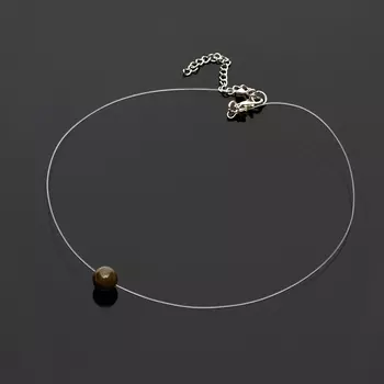 Кулон обсидиан золотистый на леске (биж. сплав)