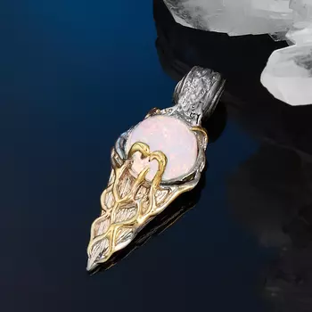 Кулон опал благородный белый (серебро 925 пр. позолота, родир. сер.)