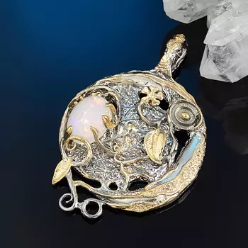 Кулон опал благородный белый (серебро 925 пр. позолота, родир. сер.)