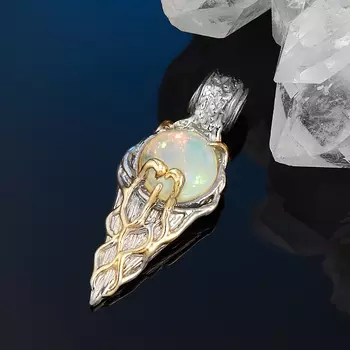 Кулон опал благородный белый (серебро 925 пр. позолота, родир. сер.)