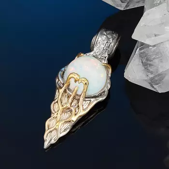 Кулон опал благородный белый (серебро 925 пр. позолота, родир. сер.)