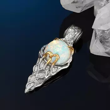 Кулон опал благородный белый (серебро 925 пр. позолота, родир. сер.)