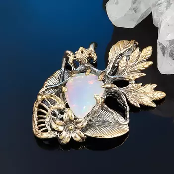 Кулон опал благородный белый (серебро 925 пр. позолота, родир. сер.)