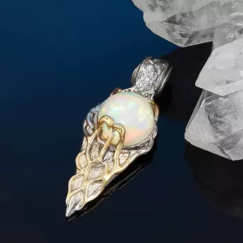 Кулон опал благородный белый (серебро 925 пр. позолота, родир. сер.)