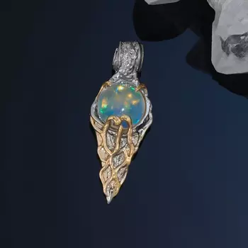 Кулон опал благородный белый (серебро 925 пр. позолота, родир. сер.)