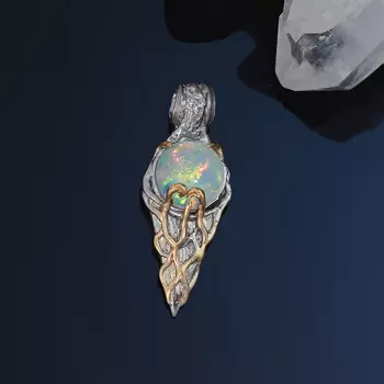 Кулон опал благородный белый (серебро 925 пр. позолота, родир. сер.)