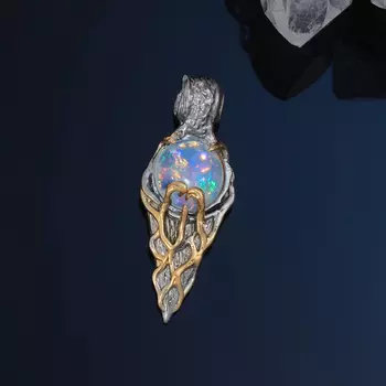 Кулон опал благородный белый (серебро 925 пр. позолота, родир. сер.)