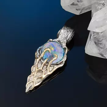 Кулон опал благородный голубой (триплет) (серебро 925 пр. позолота, родир. сер.)