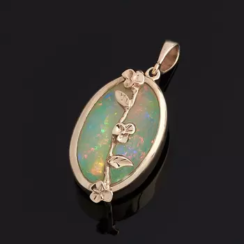 Кулон опал благородный желтый овал (серебро 925 пр., позолота)