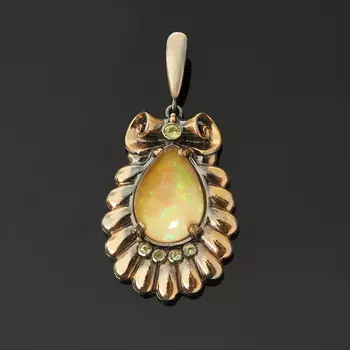 Кулон опал благородный желтый (серебро 925 пр. позолота, родир. черн.)