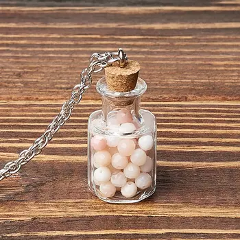 Кулон опал розовый (биж. сплав, стекло) бутылочка огранка 3 см