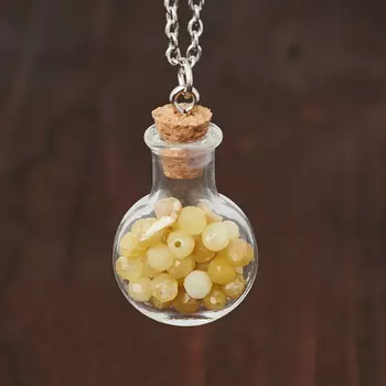 Кулон опал желтый (биж. сплав, сталь хир., стекло) бутылочка огранка 3 см