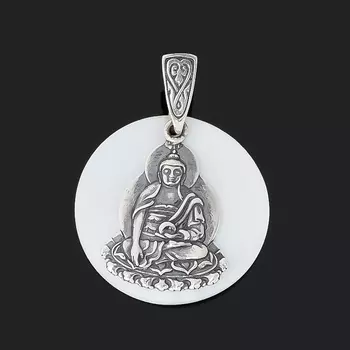 Кулон перламутр белый Будда (серебро 925 пр. оксидир.)