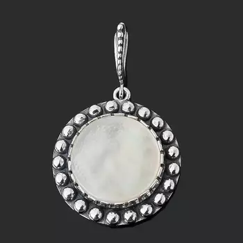 Кулон перламутр белый (серебро 925 пр. оксидир.) круг