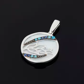 Кулон перламутр белый (серебро 925 пр. родир. бел., родир. черн.) круг