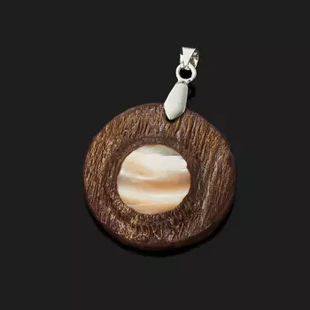 Кулон перламутр бежевый (биж. сплав, глина полимерная) круг