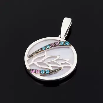 Кулон перламутр розовый круг (серебро 925 пр.)