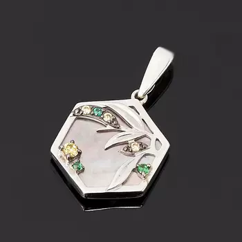 Кулон перламутр серый (серебро 925 пр. родир. бел., родир. черн.)