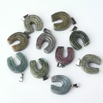 Кулон подкова агат моховой (биж. сплав) 3 см