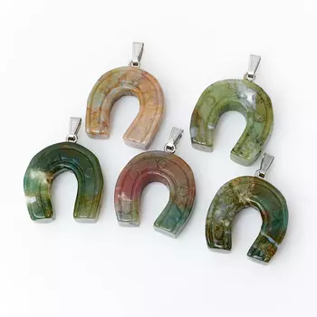 Кулон подкова агат моховой (биж. сплав) 4-4,5 см