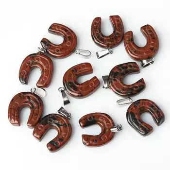 Кулон подкова обсидиан коричневый (биж. сплав) 3 см