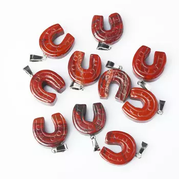 Кулон подкова яшма красная (биж. сплав) 3 см