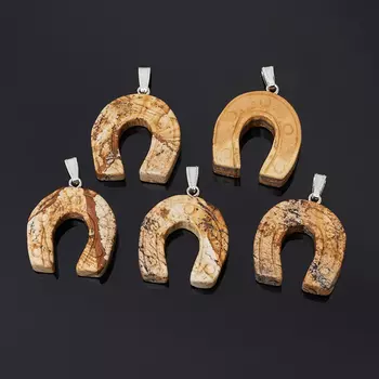 Кулон подкова яшма рисунчатая (песочная) (биж. сплав) 4-4,5 см