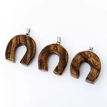 Кулон подкова тигровый глаз (биж. сплав) 4-4,5 см