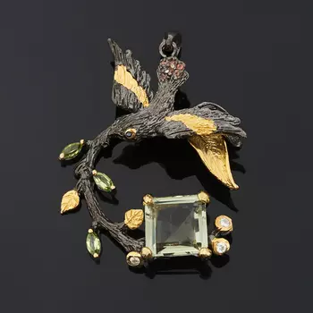 Кулон празиолит (серебро 925 пр. позолота, родир. черн.) огранка