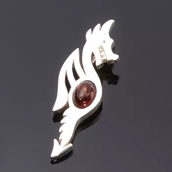 Кулон янтарь дракон (латунь посеребр.) 3,5 см