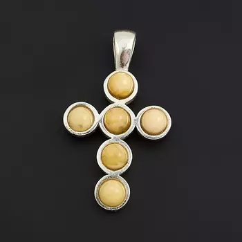 Кулон янтарь крест (латунь посеребр.) 3 см